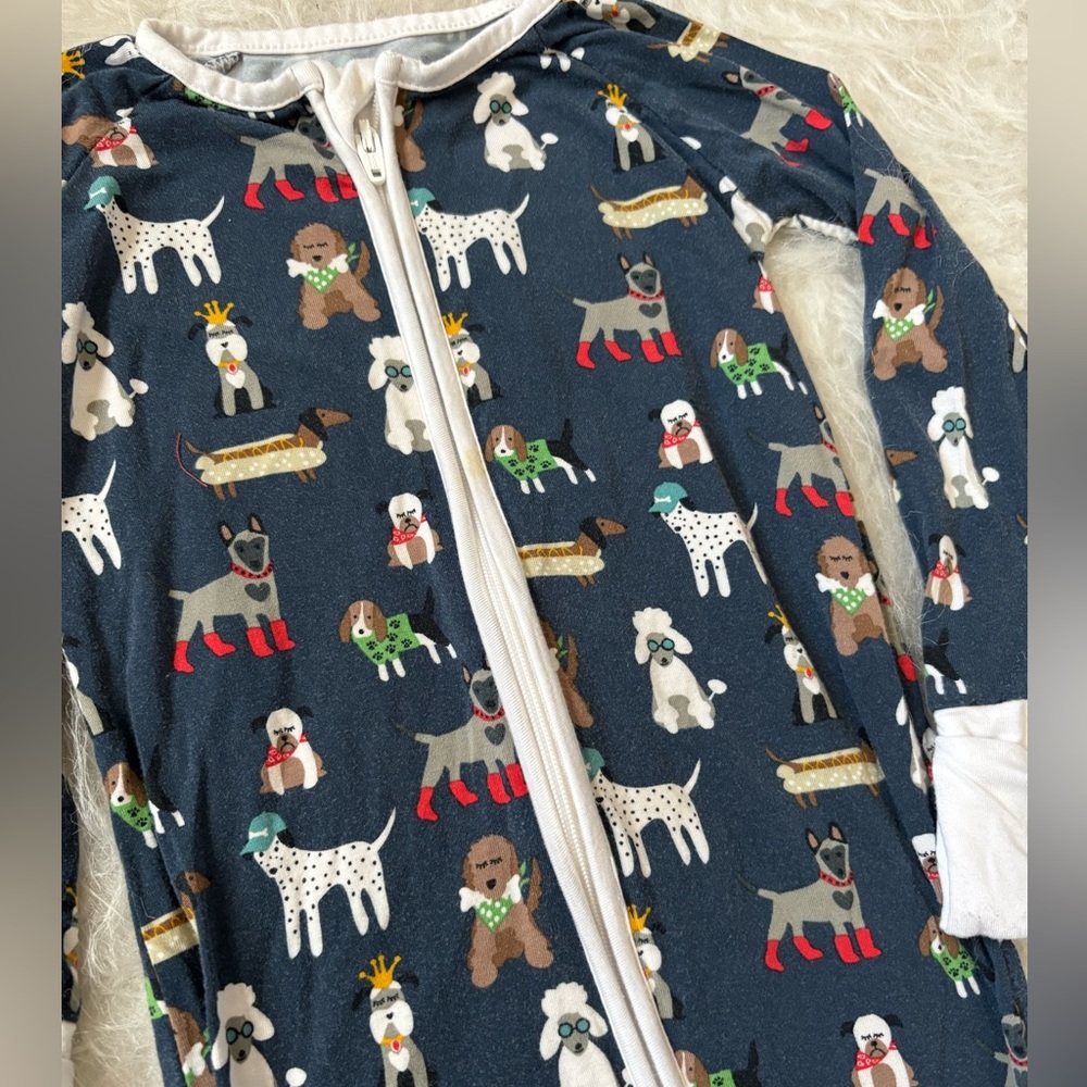 Little Sleepies Bamboo Navy Dog Print Footed Zippy Pajamas - Picture 2 of 4